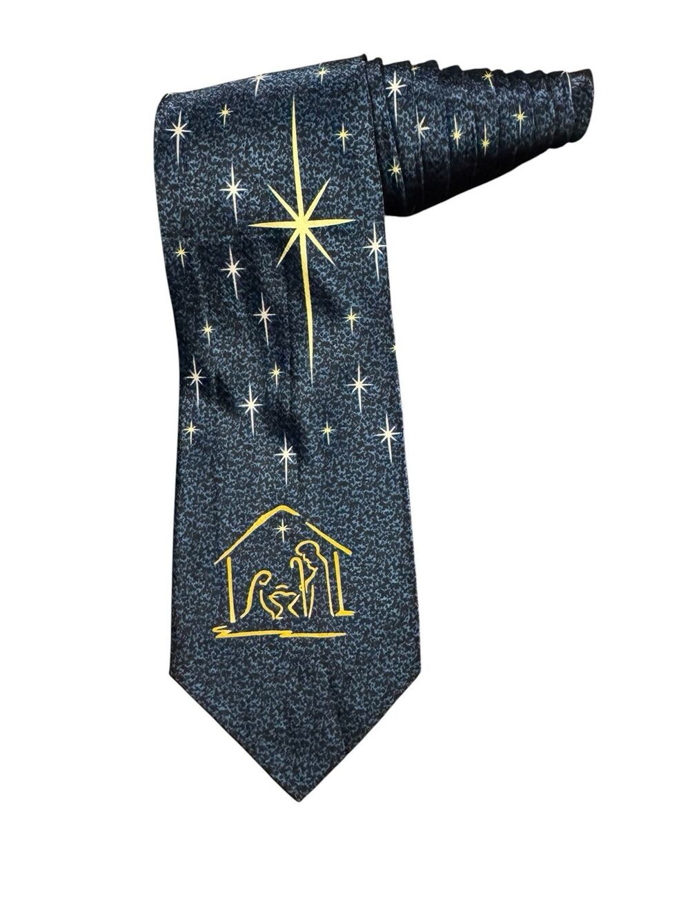 Eagle Wings Nativity Scene Star Religious Mary Jesus Christmas Necktie Silk